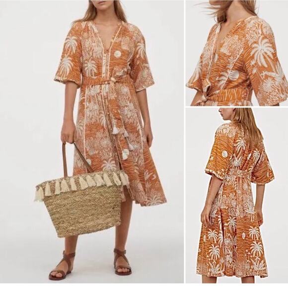 Desmond & Dempsey X H&m Women’s Landscape Kaftan Midi Dress Size Large - Picture 1 of 13